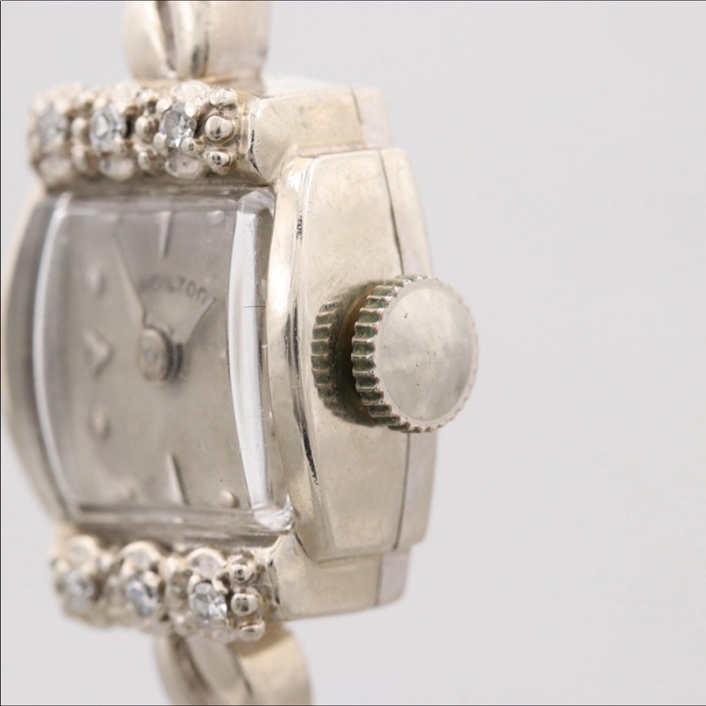 *Vintage 14K Hamilton Diamond & Emerald Watch with jewel-studded 14K watchband - Picture 3 of 10